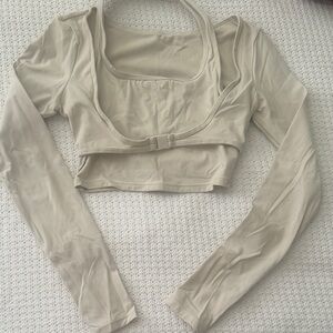 HALARA Beige Long Sleeve Crop Top Sz Small